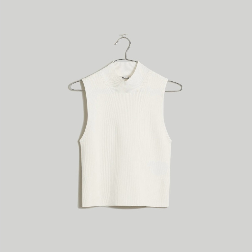 MADEWELL Ribbed Knit Sleeveless Mockneck Sweater in White/Cream